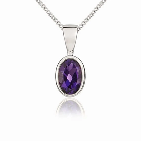 9ct White Gold Amethyst 6x4mm Oval Rub Over Set Pendant