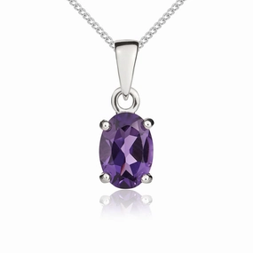 9ct White Gold Amethyst 7x5mm Oval Claw Set Necklace