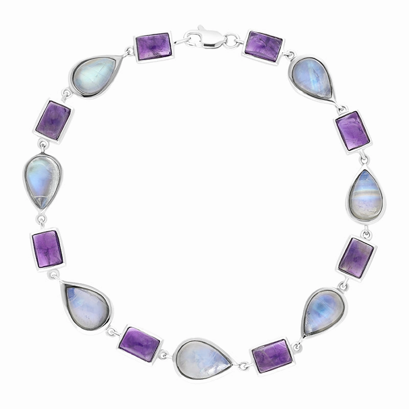 9ct White Gold Amethyst Moonstone Bracelet D