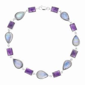 9ct White Gold Amethyst Moonstone Bracelet D