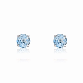 9ct White Gold Aquamarine 3mm Round Claw Set Stud Earrings