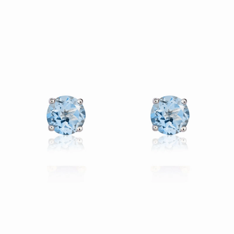 9ct White Gold Aquamarine 3mm Round Claw Set Stud Earrings