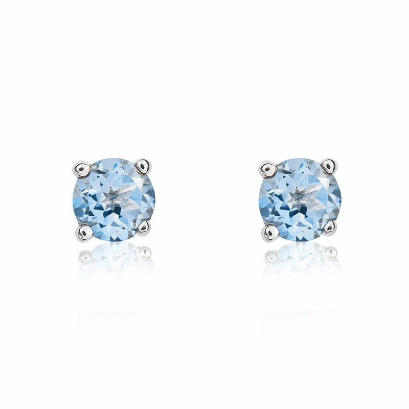 9ct White Gold Aquamarine 4mm Round Claw Set Stud Earrings