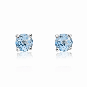 9ct White Gold Aquamarine 4mm Round Claw Set Stud Earrings