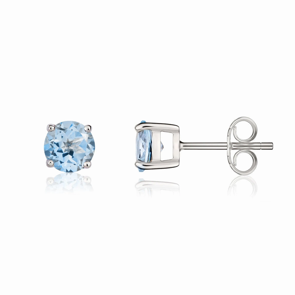 9ct White Gold Aquamarine 5mm Round Claw Set Stud Earrings