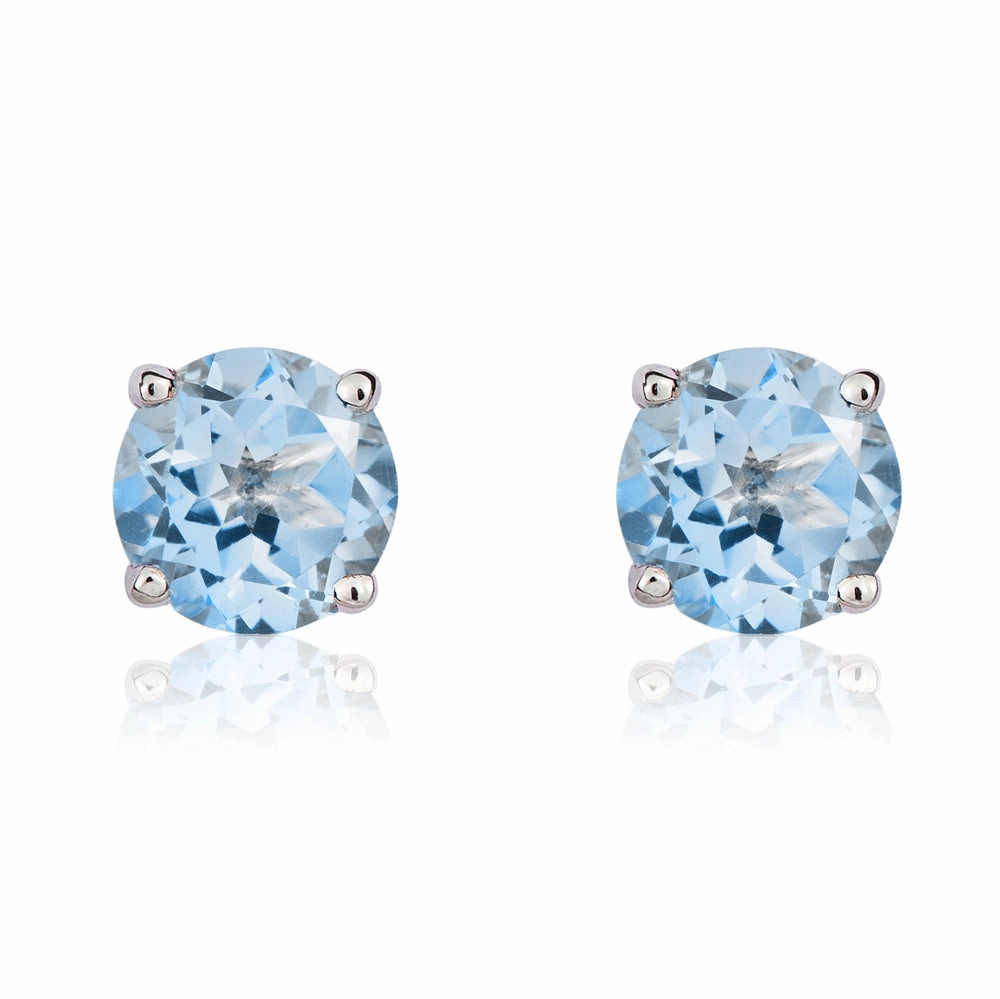 9ct White Gold Aquamarine 5mm Round Claw Set Stud Earrings
