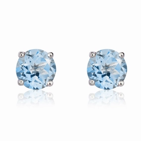9ct White Gold Aquamarine 5mm Round Claw Set Stud Earrings
