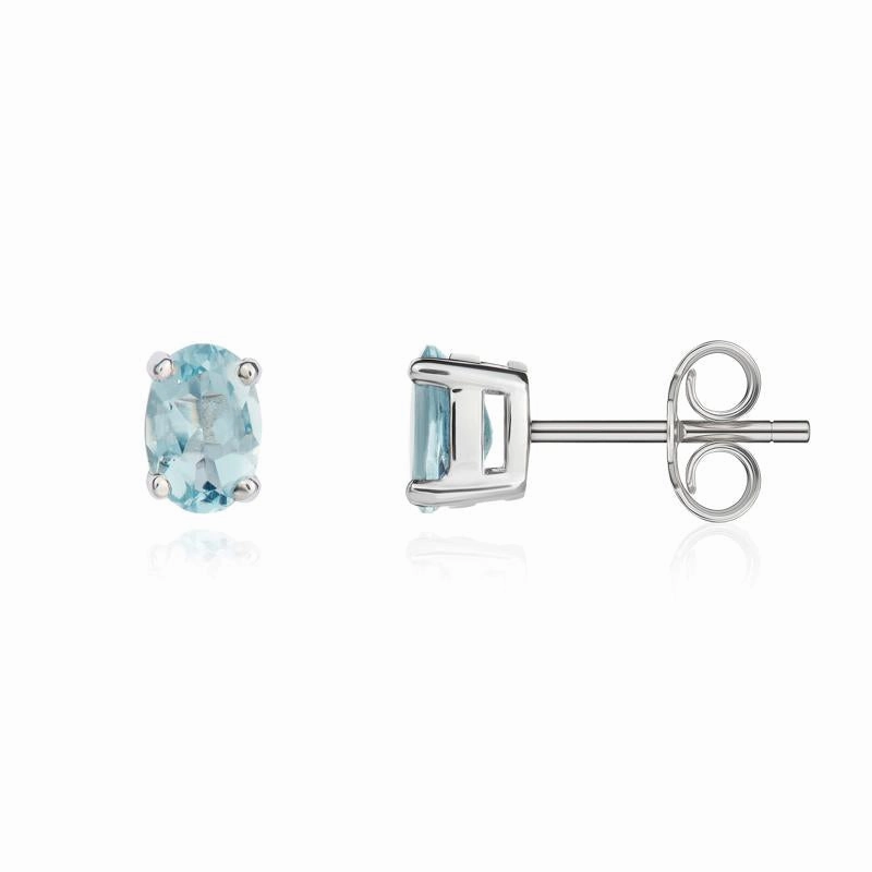 9ct White Gold Aquamarine 6x4mm Oval Claw Set Stud Earrings