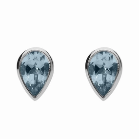 9ct White Gold Aquamarine 6x4mm Pear Rub Over Set Stud Earrings