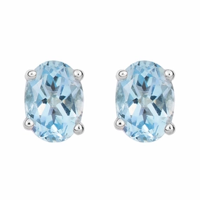 9ct White Gold Aquamarine 7x5mm Oval Claw Set Stud Earrings