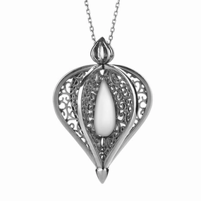 9ct White Gold Bauxite Flore Filigree Droplet Necklace