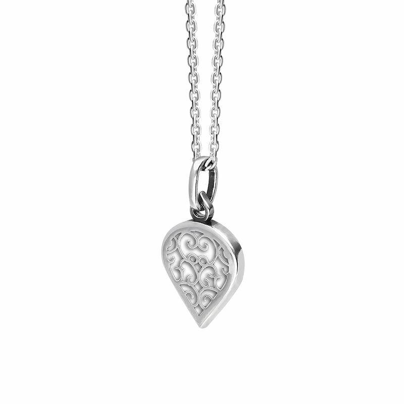 9ct White Gold Bauxite Flore Filigree Small Heart Necklace