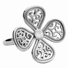 9ct White Gold Bauxite Flore Four Petal Filigree Ring