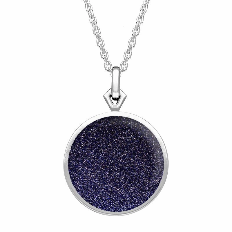 9ct White Gold Blue Goldstone Flore Filigree Necklace