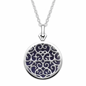 9ct White Gold Blue Goldstone Flore Filigree Necklace