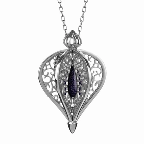9ct White Gold Blue Goldstone Flore Filigree Small Necklace