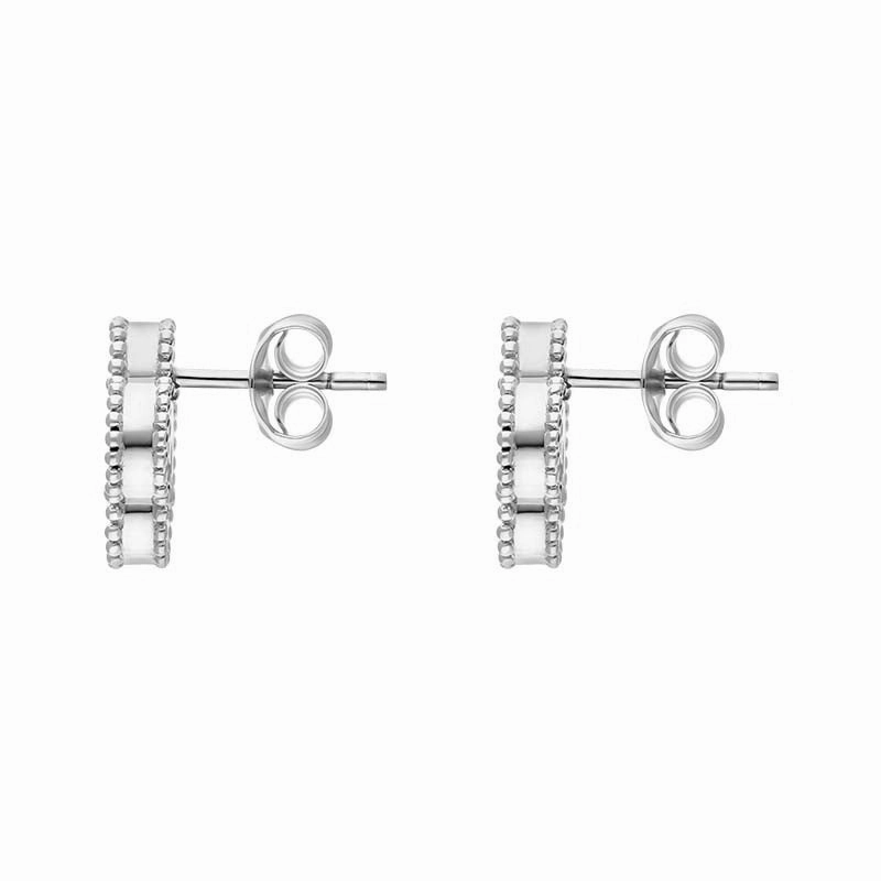 9ct White Gold Blue John Bloom Four Leaf Clover Ball Edge Stud Earrings
