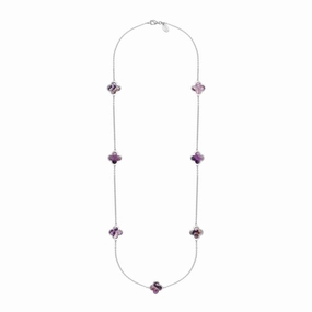 9ct White Gold Blue John Bloom Four Leaf Clover Long Necklace