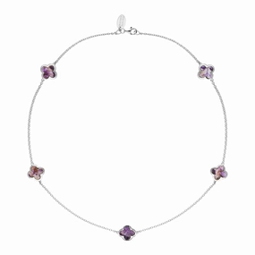9ct White Gold Blue John Bloom Four Leaf Clover Necklace