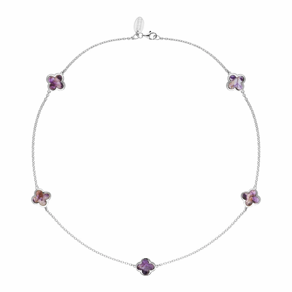 9ct White Gold Blue John Bloom Four Leaf Clover Necklace