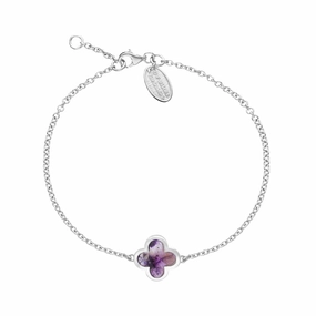 9ct White Gold Blue John Bloom Four Leaf Clover Polished Edge Bracelet