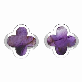 9ct White Gold Blue John Bloom Four Leaf Clover Stud Earrings