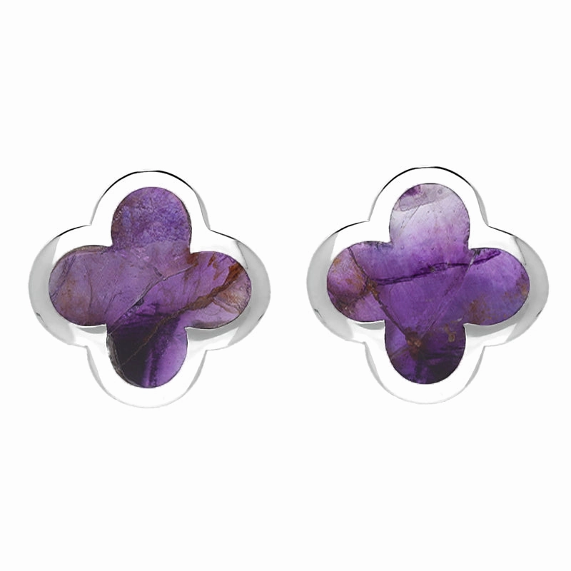 9ct White Gold Blue John Bloom Four Leaf Clover Stud Earrings