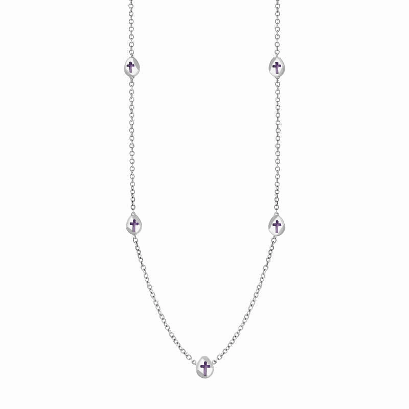 9ct White Gold Blue John Cross Link Disc Chain Necklace