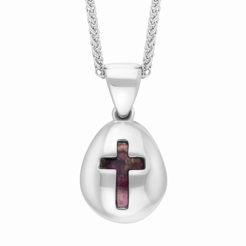 9ct White Gold Blue John Cross Pear Shape Necklace