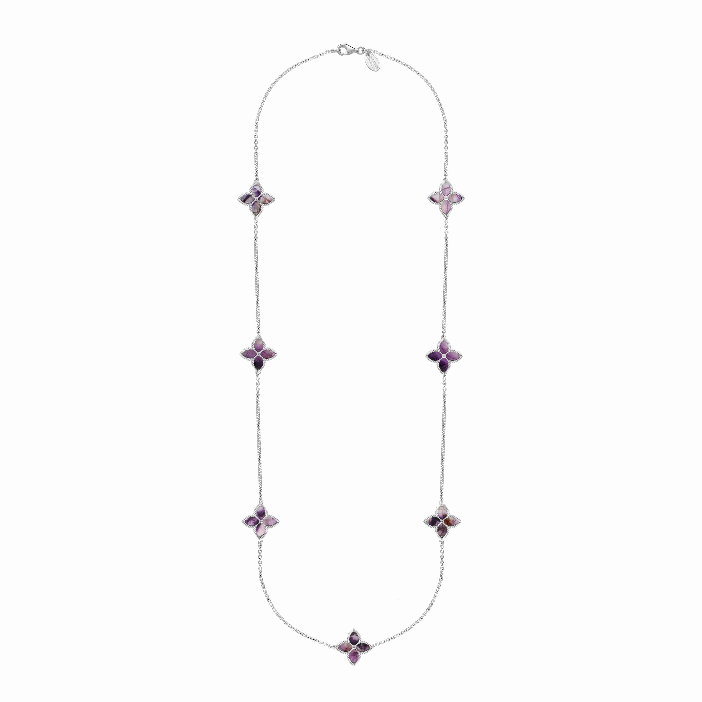 9ct White Gold Blue John eden Long Marquise Flower Necklace