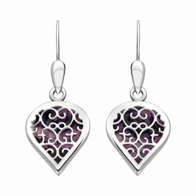 9ct White Gold Blue John Flore Filigree Heart Drop Earrings