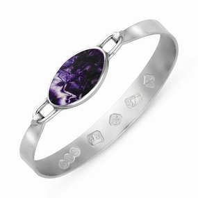 9ct White Gold Blue John Hallmark Wide Oval Bangle