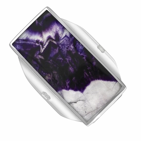 9ct White Gold Blue John King's Coronation Hallmark Large Oblong Ring D