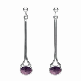 9ct White Gold Blue John Long Drop Earrings