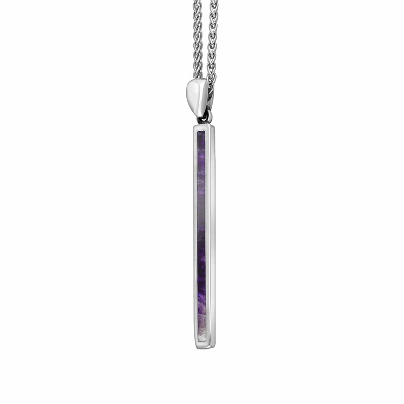 9ct White Gold Blue John Long Slim Oblong Necklace
