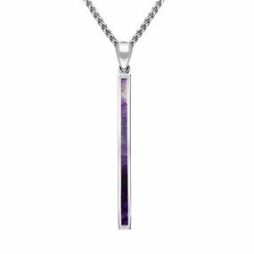 9ct White Gold Blue John Long Slim Oblong Necklace