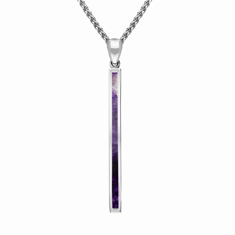 9ct White Gold Blue John Long Slim Oblong Necklace