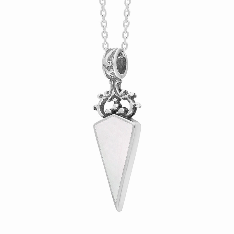9ct White Gold Blue John Mother Of Pearl Double Sided Dagger Fob Necklace