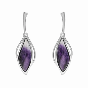 9ct White Gold Blue John Open Marquise Drop Earrings