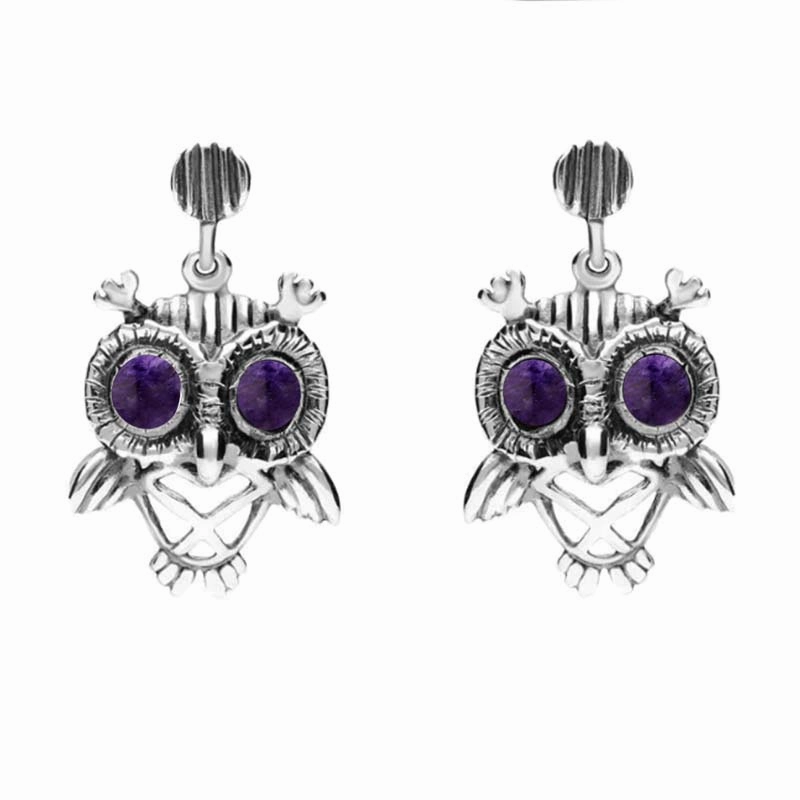 9ct White Gold Blue John Owl Stud Earrings