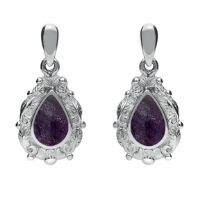 9ct White Gold Blue John Pear Shaped Leaf Drop Earrings
