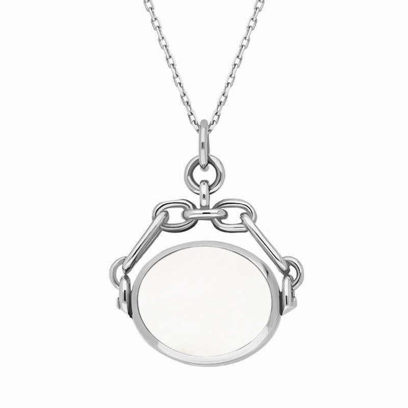 9ct White Gold Blue John White Mother Of Pearl Double Sided Swivel Fob Necklace
