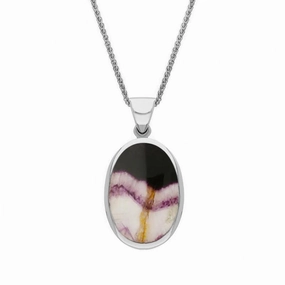 9ct White Gold Blue John White Mother Of Pearl Small Double Sided Fob Necklace