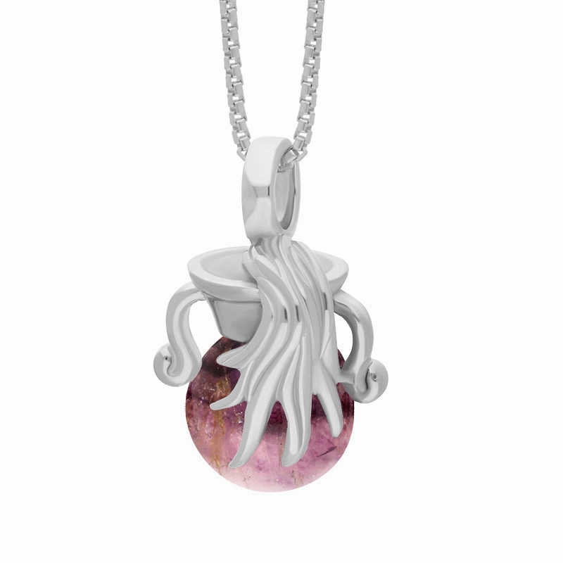 9ct White Gold Blue John Zodiac Aquarius 8mm Bead Pendant