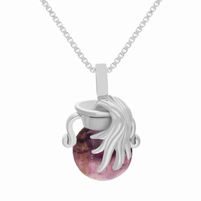 9ct White Gold Blue John Zodiac Aquarius 8mm Bead Pendant