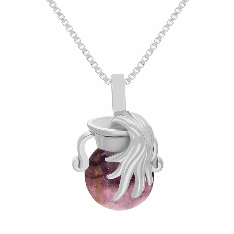 9ct White Gold Blue John Zodiac Aquarius 8mm Bead Pendant