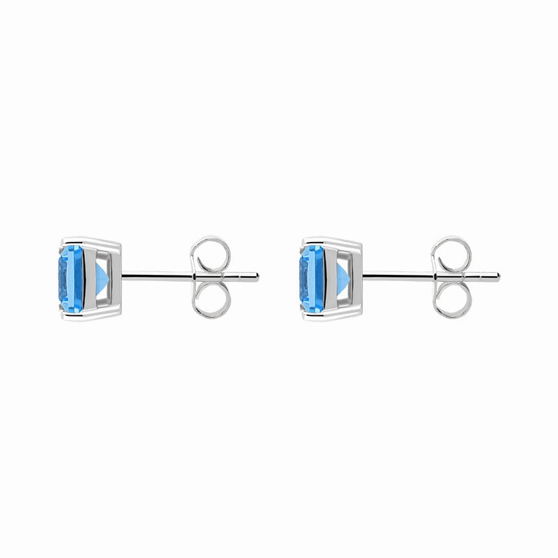 9ct White Gold Blue Topaz 5mm Princess Cut Claw Set Stud Earrings