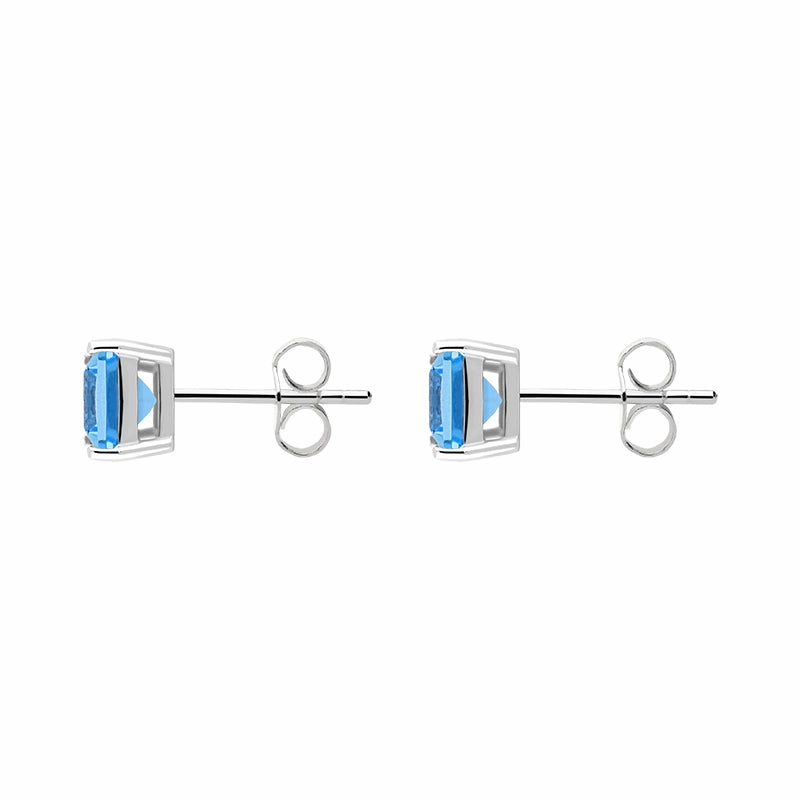 9ct White Gold Blue Topaz 5mm Princess Cut Claw Set Stud Earrings