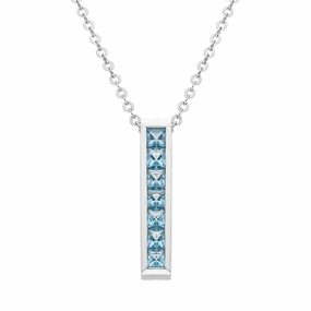 9ct White Gold Blue Topaz Seven Stone Princess Cut Necklace