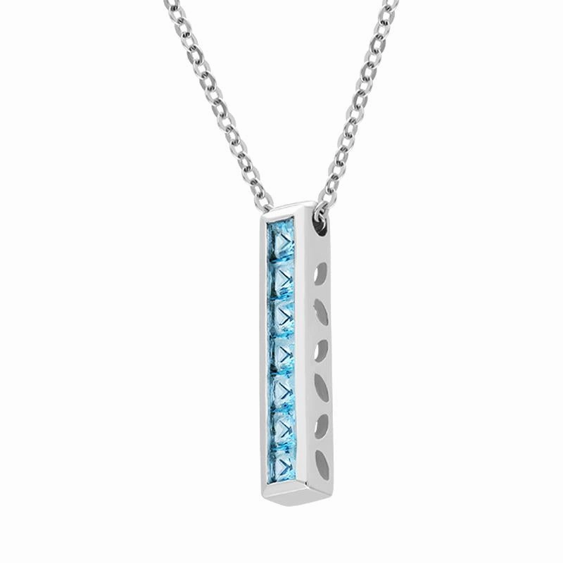 9ct White Gold Blue Topaz Seven Stone Princess Cut Necklace